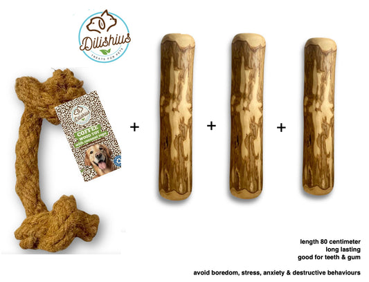 Coffee wood chew for large and strong dogs 3 pcs plus free coconut rope