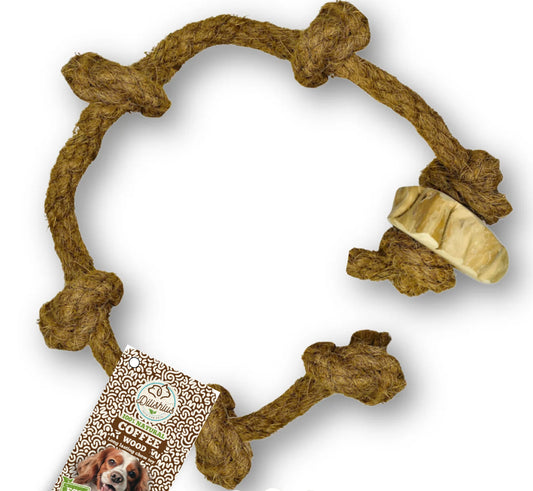 Coffee wood toy for dogs with coconut rope